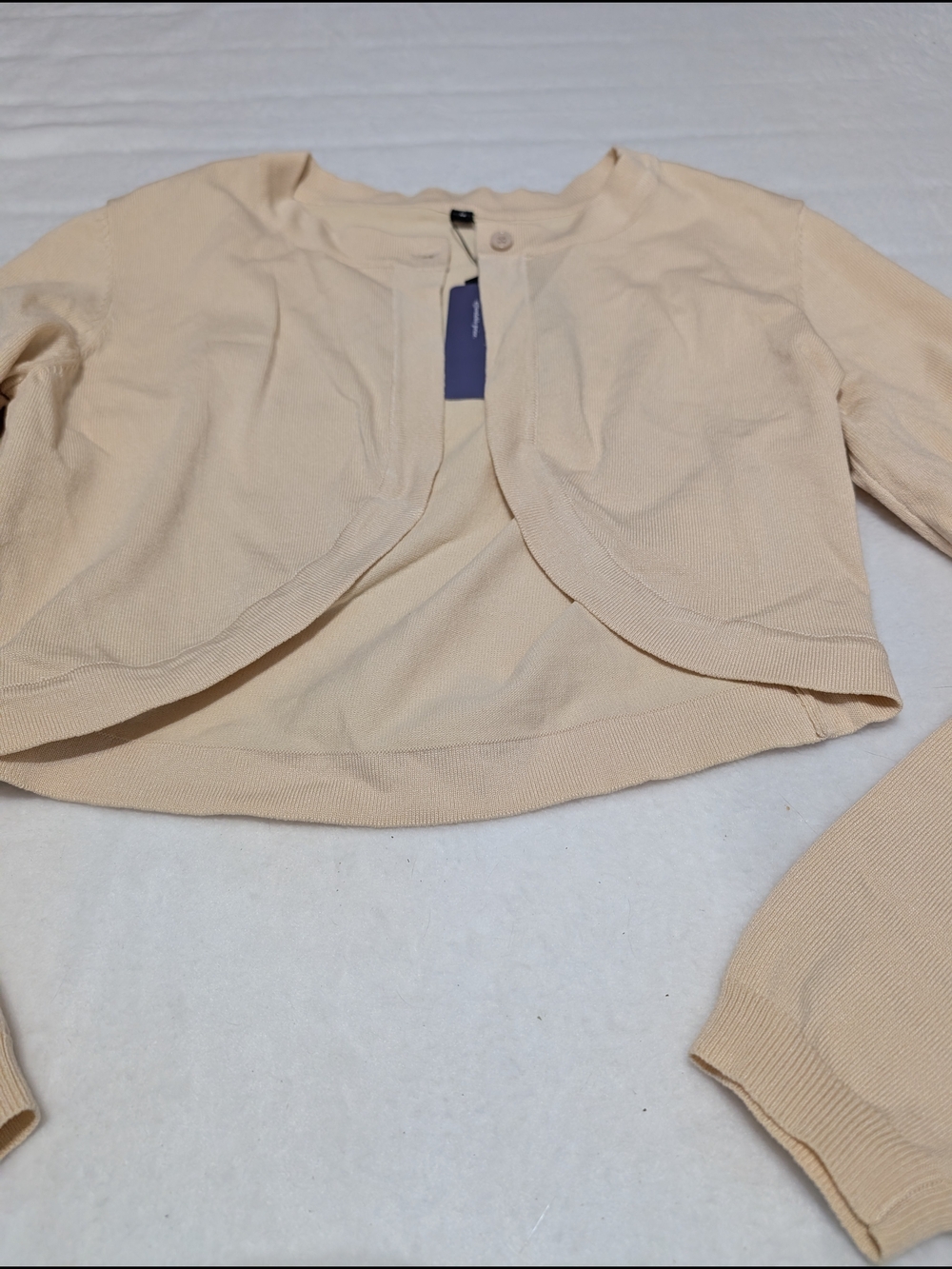 Light Cream Cropped Crewneck Cardigan Sweater‎ Size S Babydoll